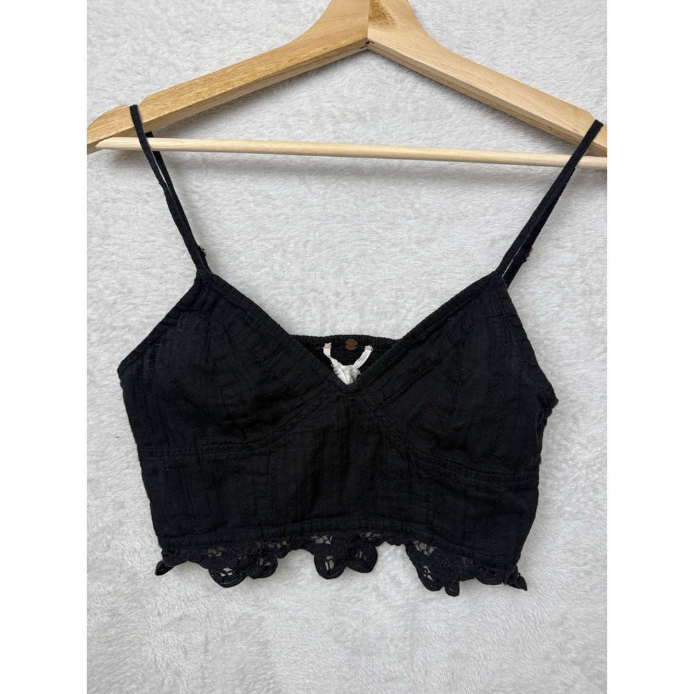 Free People FP One Batten burg Bralette Cropped Top Black Smocked Lace Boho Sm